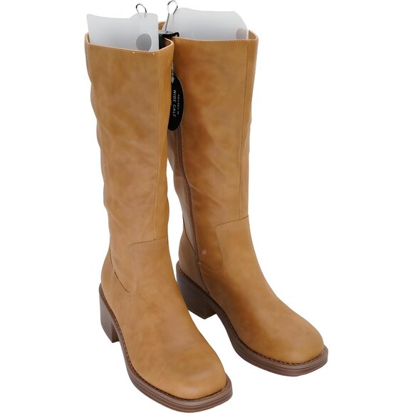 Wild Pair Shoes - Women's Tan Square Toe Tall Boots US 7 M